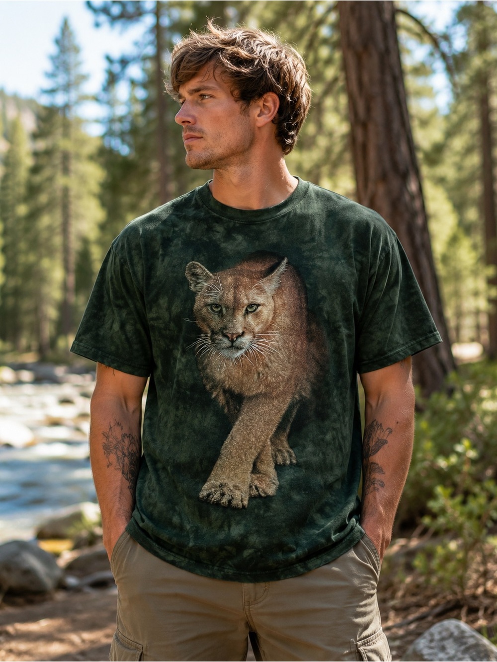 The Mountain Emergence Cougar Mountain Lion Tie Dye Graphic T-Shirt XL Unisex